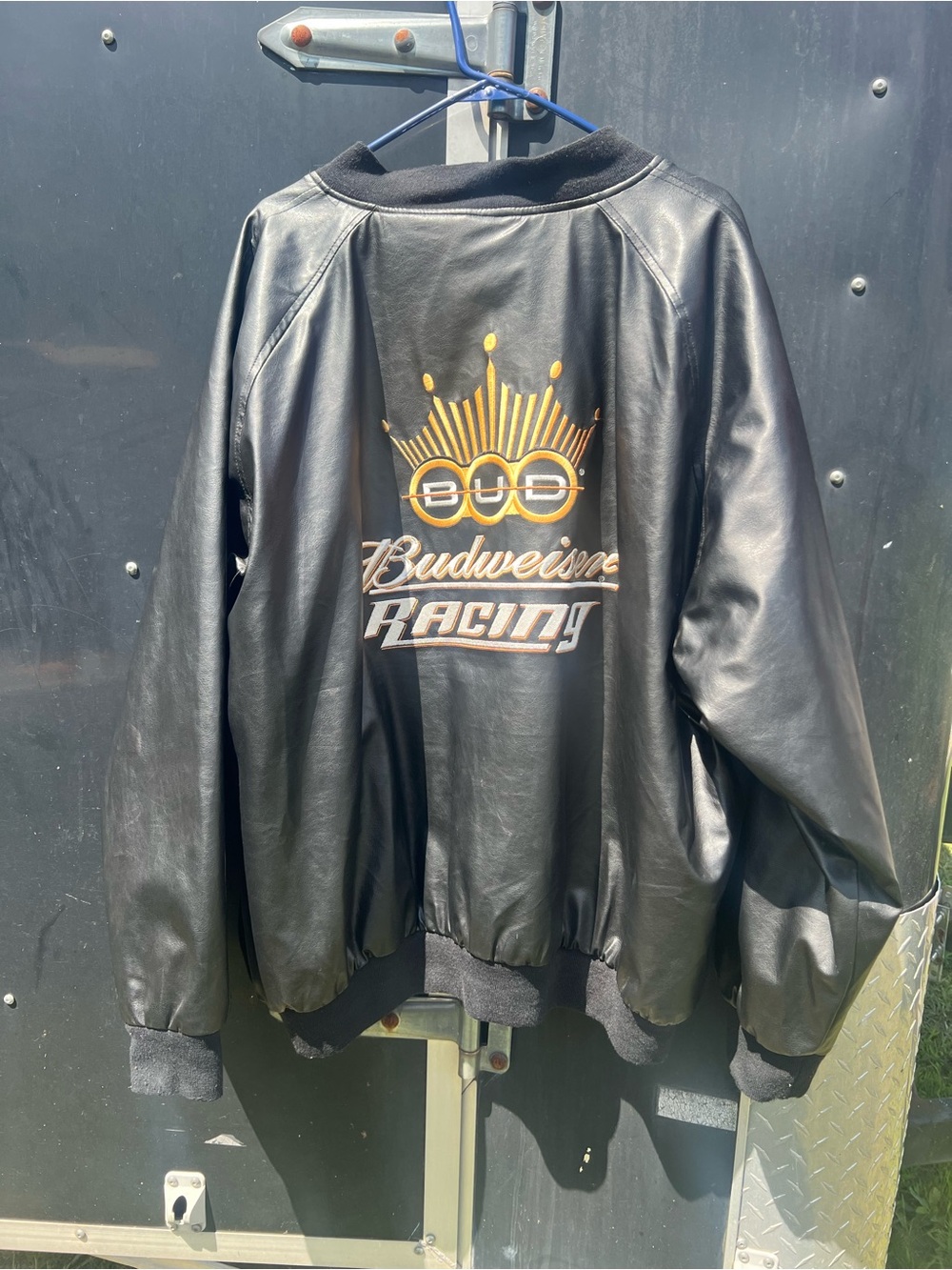 Budweiser Black Leather Racing Bomber with Gold Embroidery